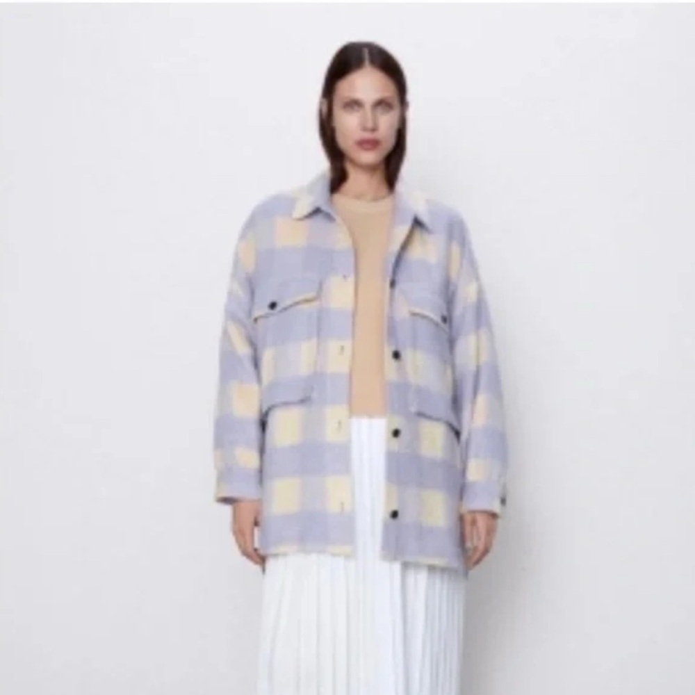 Zara Lilac and Cream Checked Utility Overshirt